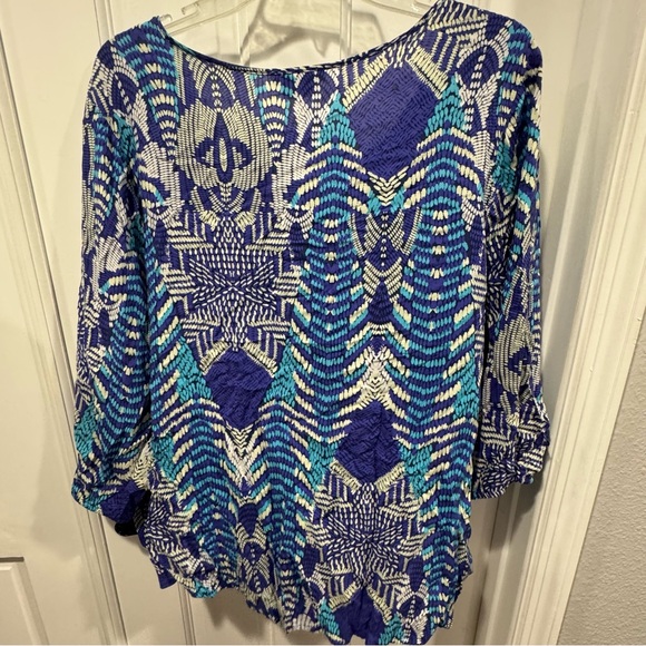 Como Woman‎ Blue Boho Print Peasant Blouse – Size 1X - Picture 4 of 7